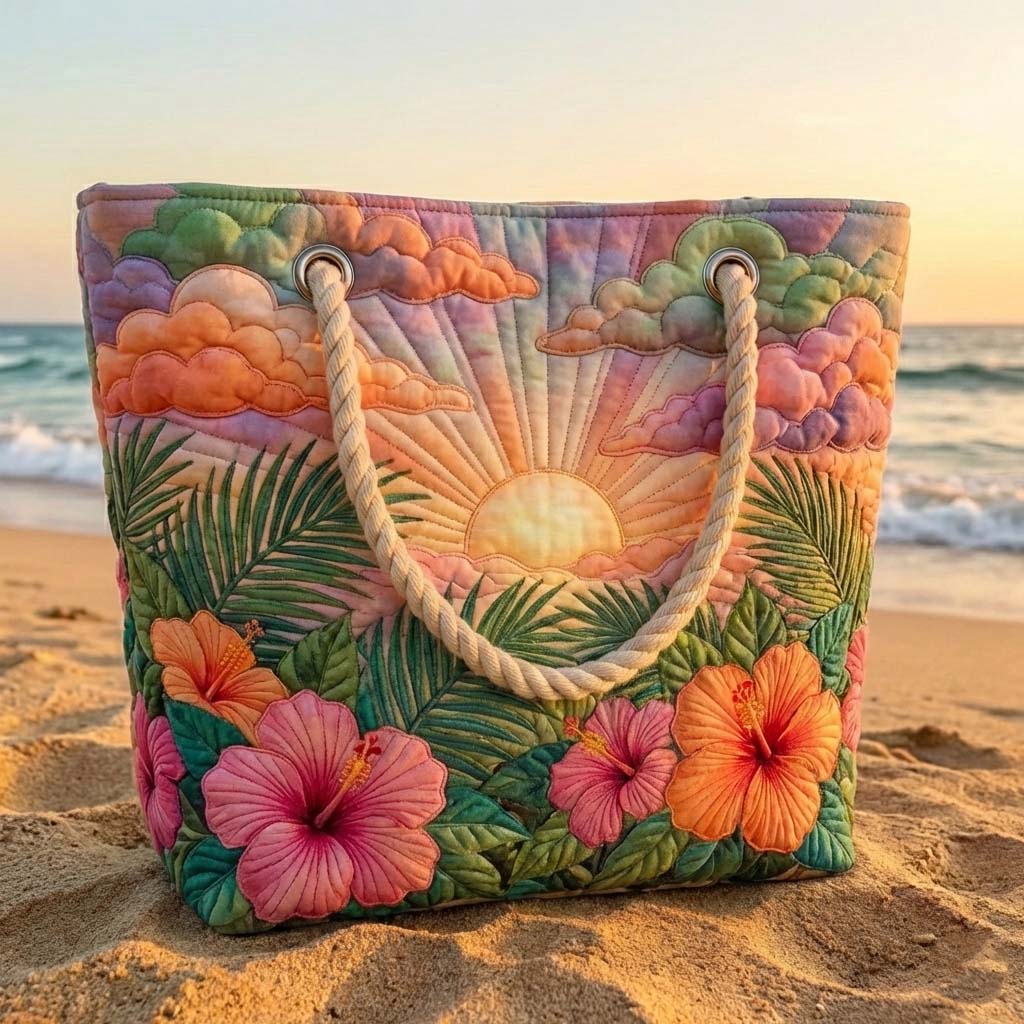 Bolsa de Playa Acolchada Tropical al Amanecer