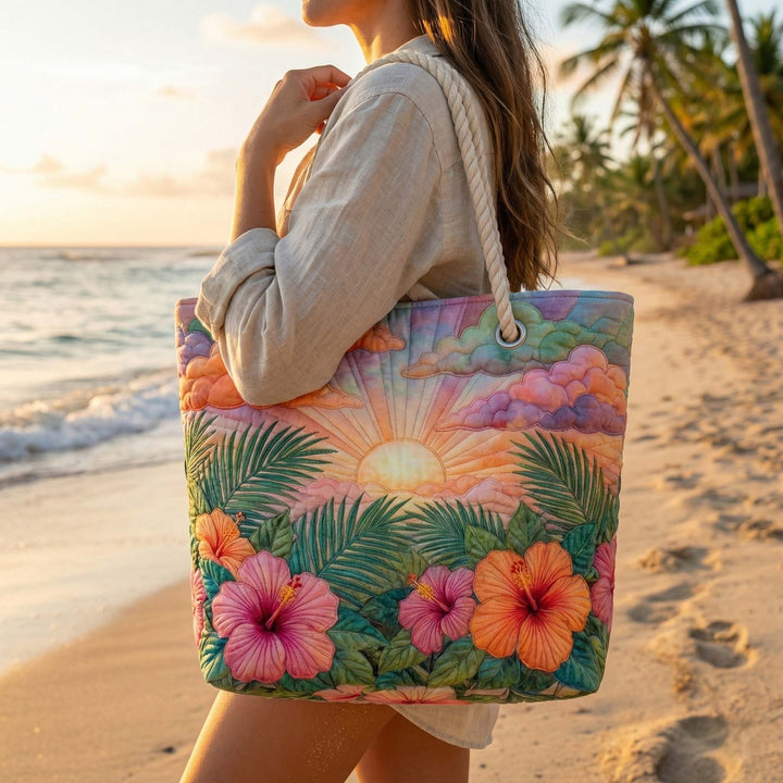 Bolsa de Playa Acolchada Tropical al Amanecer