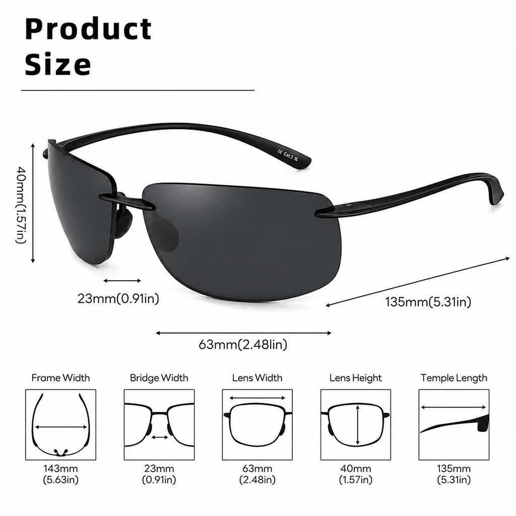 AeroFit RX052 Rimless Polarized Sunglasses | UV400